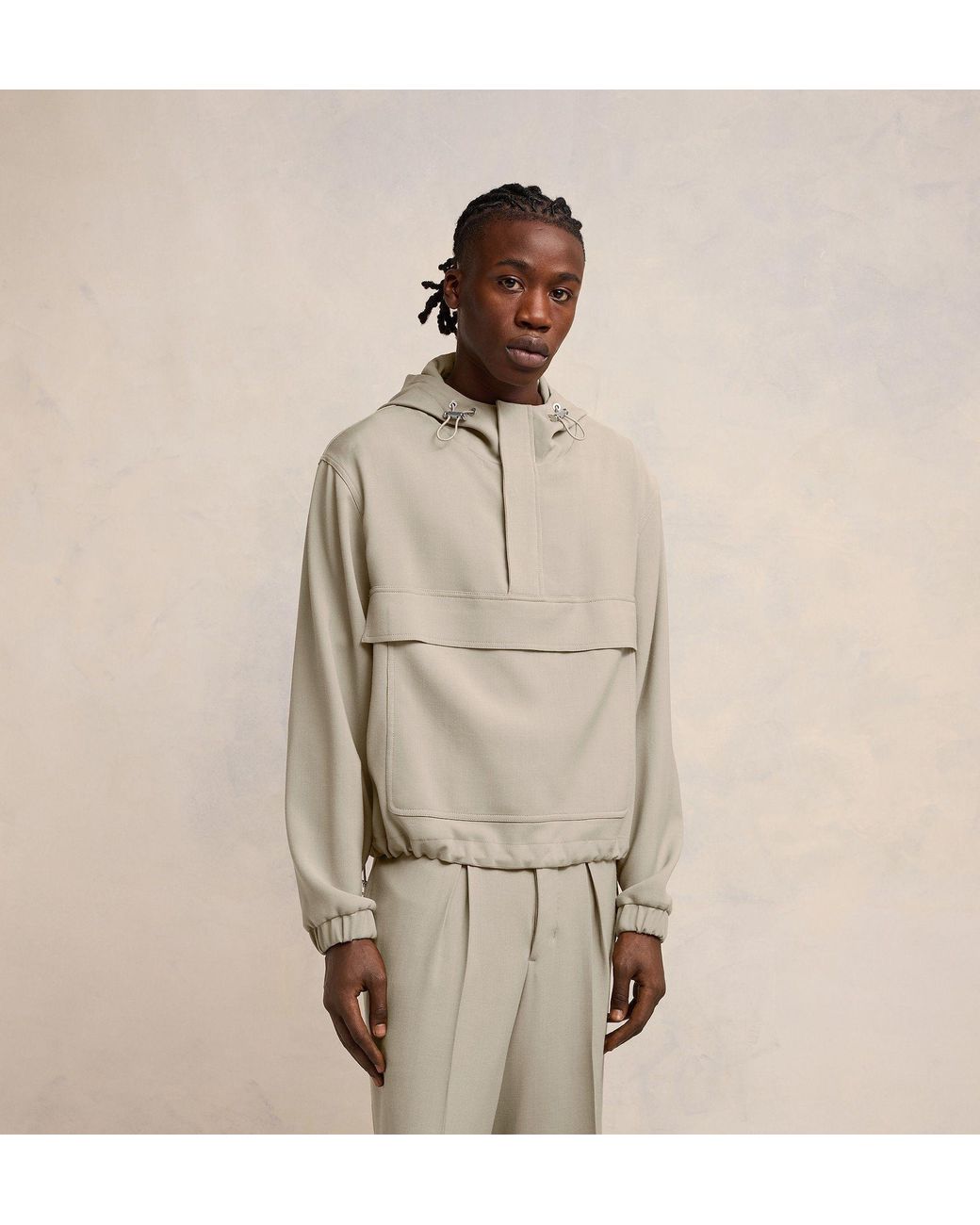 AMI Natural Ami Drawstring Hooded Windbreaker Jacket for men