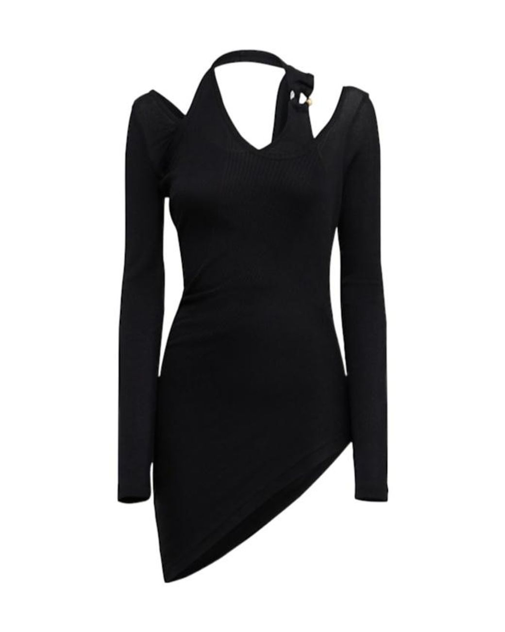 Jean Paul Gaultier Black Ribbed Cotton Twisted Double-Layer Top