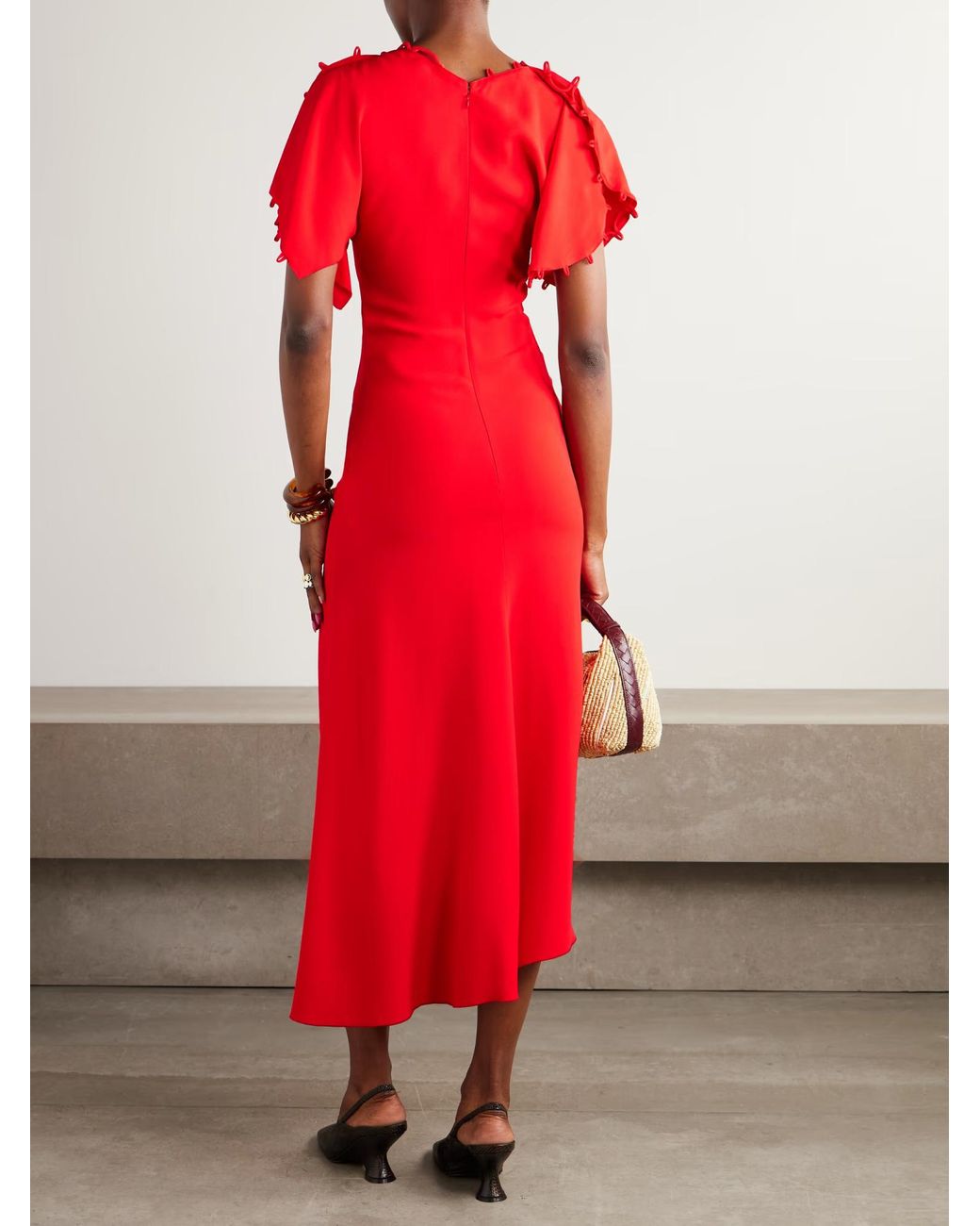 Victoria Beckham Red V-Neck Dress
