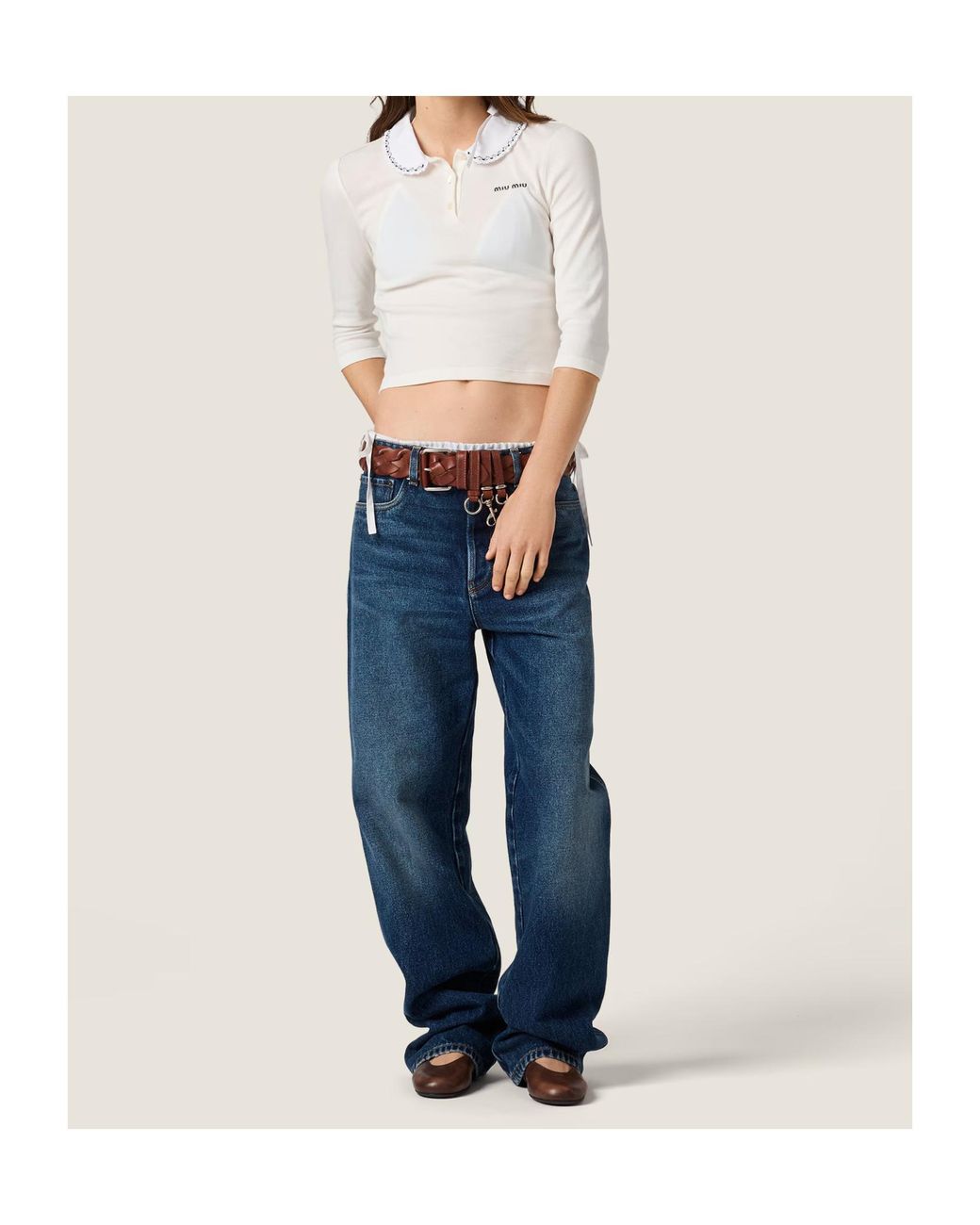 Miu Miu White Ribbed Knit Top