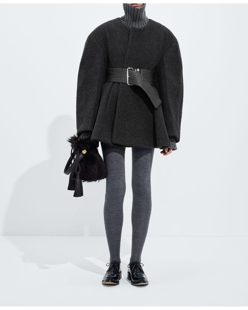 Bottega Veneta Black Paneled Wool-Blend Flannel Coat