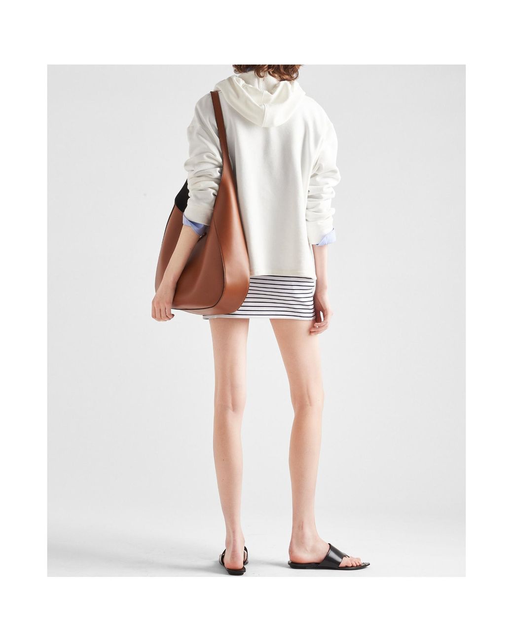 Prada White Triangle Logo Drawstring Hoodie