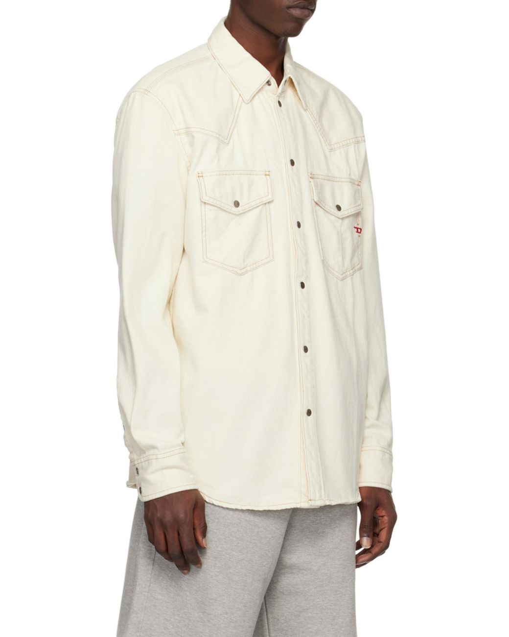 DIESEL White Logo-Embroidered Denim Shirt for men