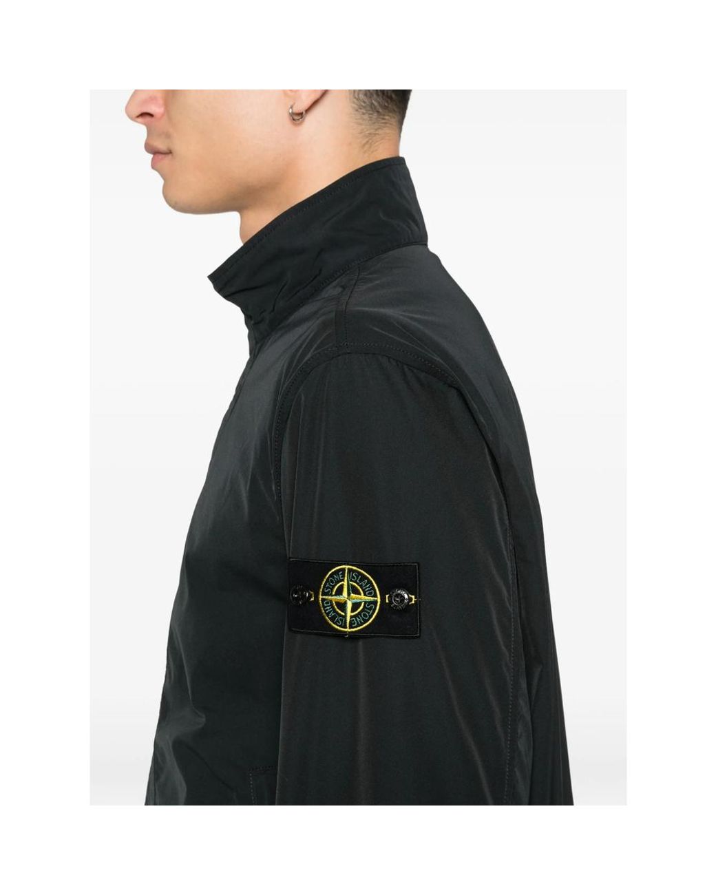 Stone Island Black Logo Patch High Neck Jacket for men