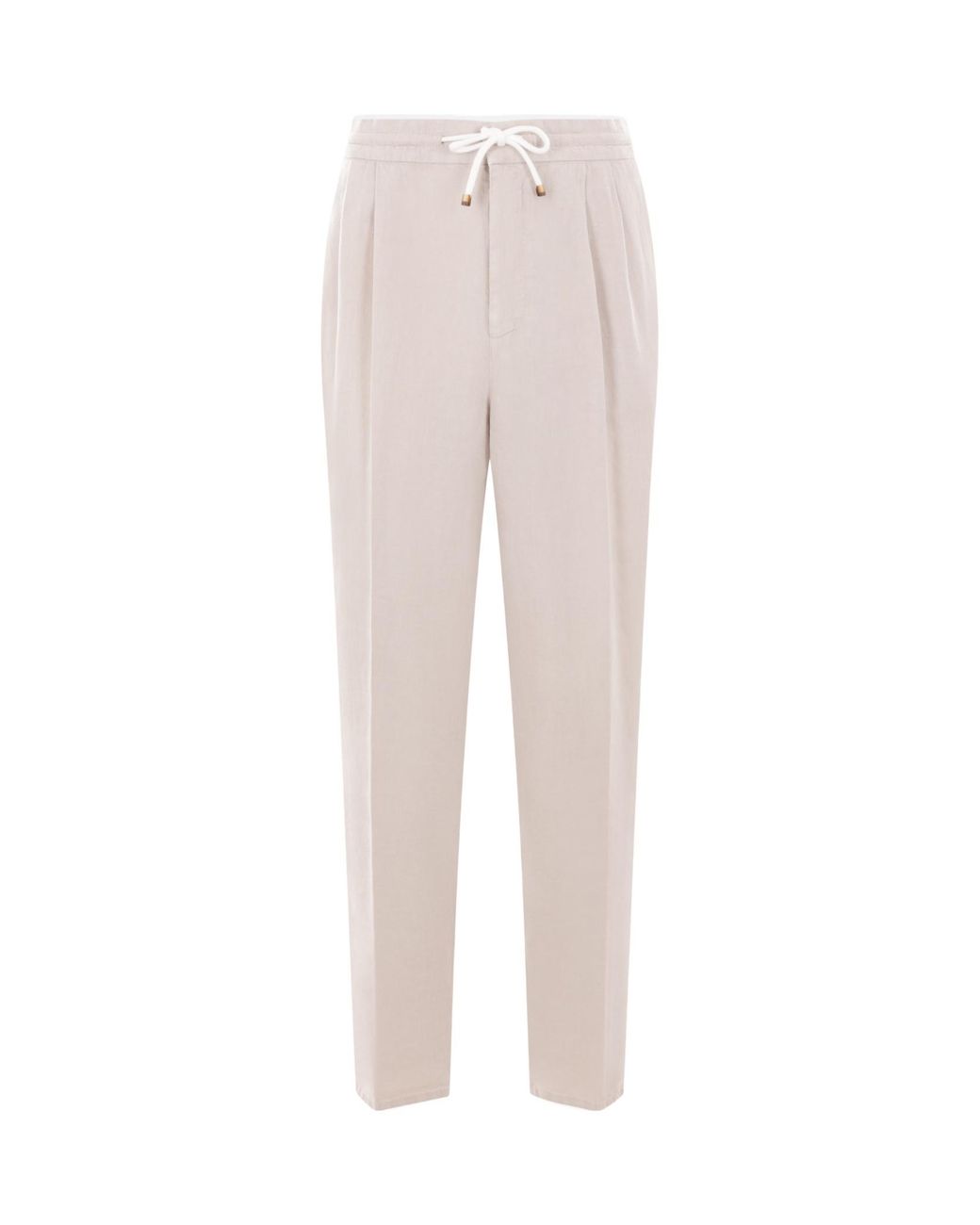 Brunello Cucinelli White Elasticated Waistband Drawstring Pants for men