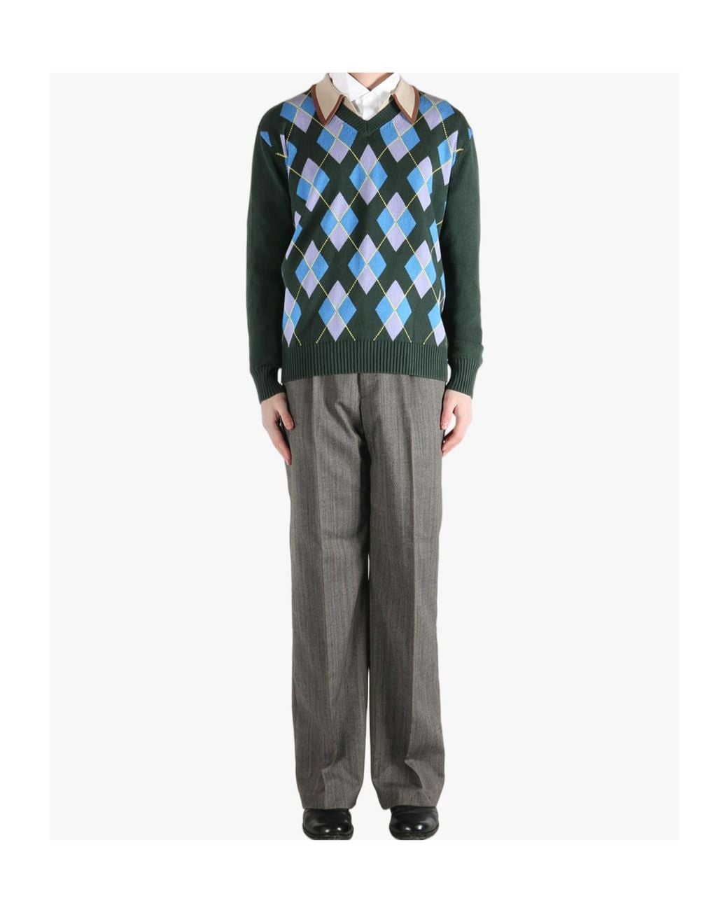 Dries Van Noten Blue Argyle Sweater for men