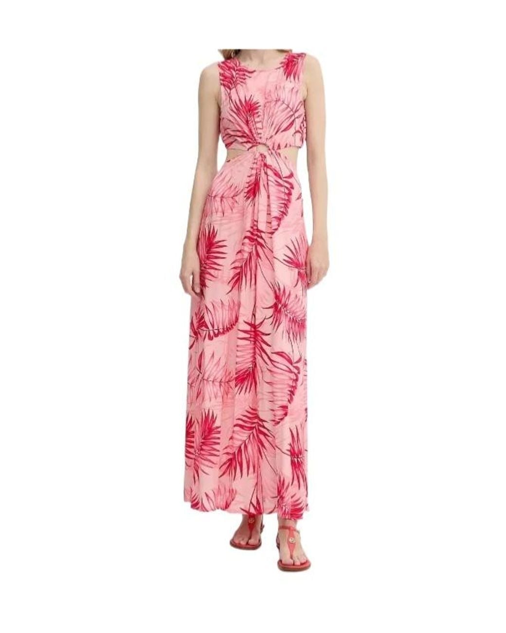 Liu Jo Pink Cut-Out Leaf-Print Maxi Dress