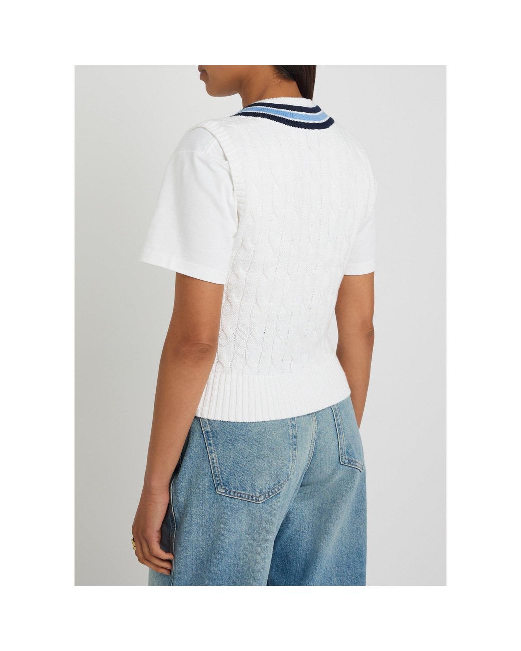 Polo Ralph Lauren Blue Cable-Knit Striped Sweater Vest