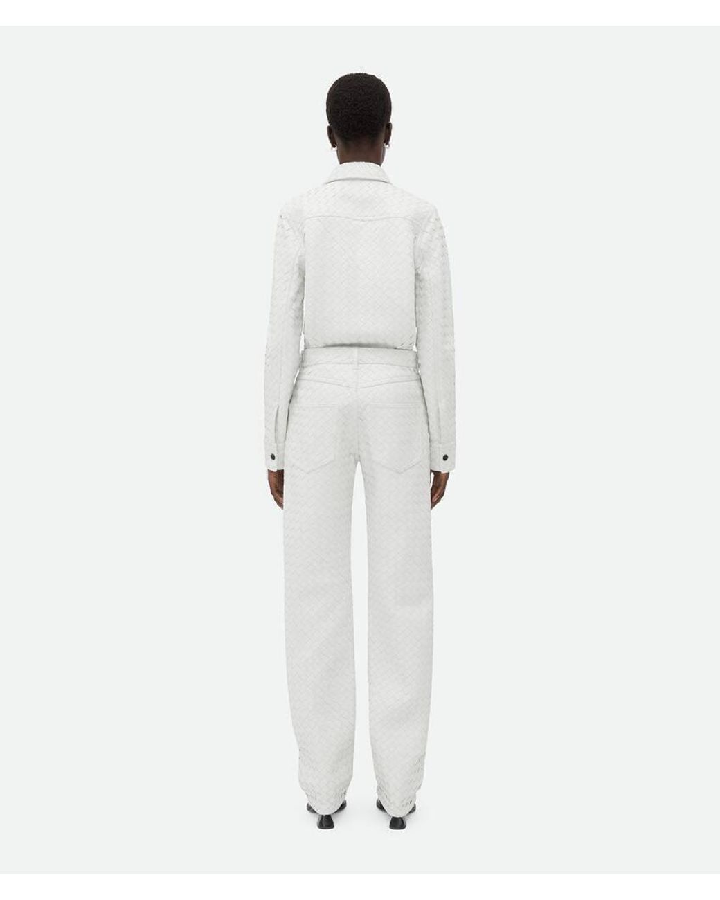 Bottega Veneta White Intreciato Patterned Casual Pants