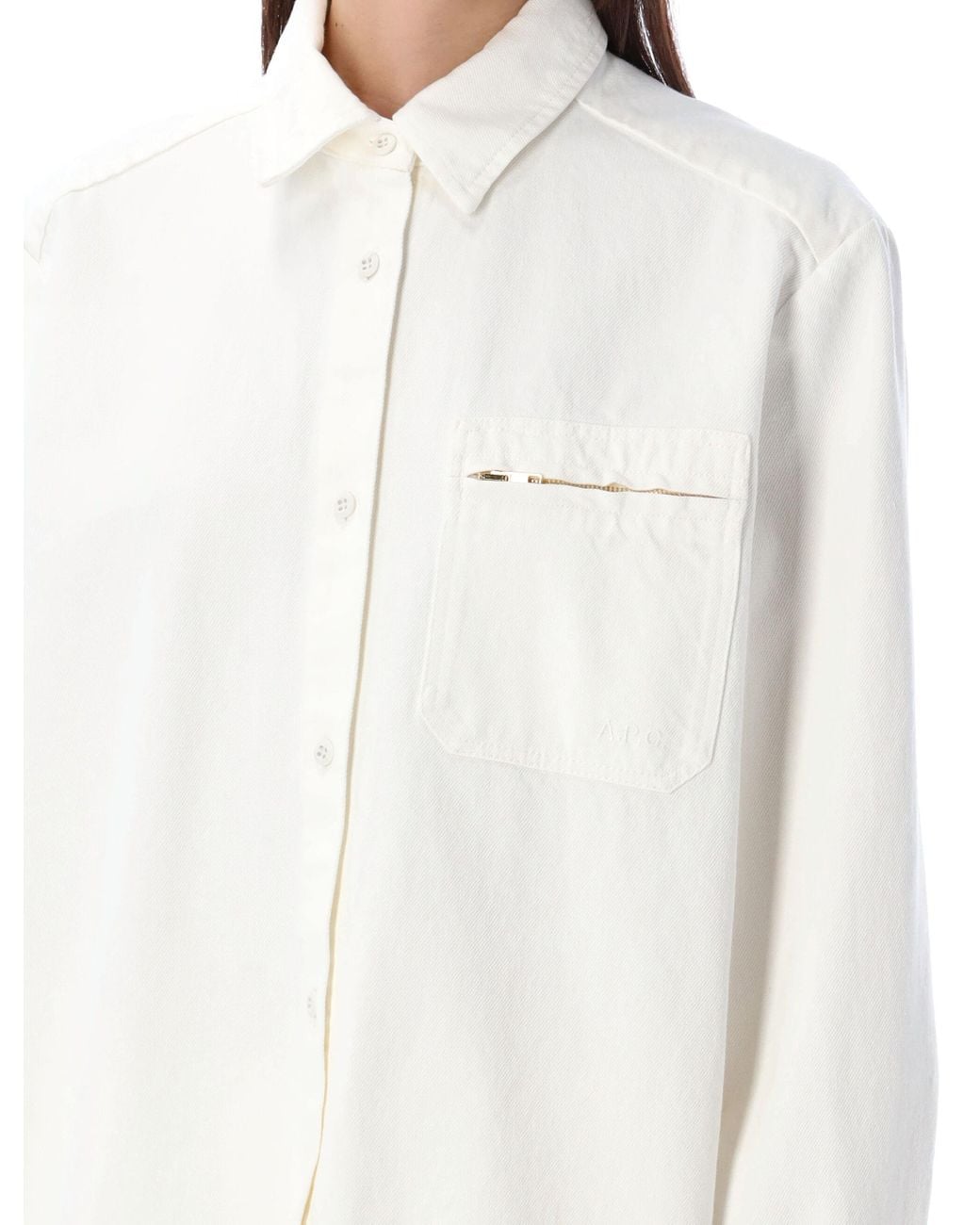 A.P.C. White Tina Long-Sleeved Denim Shirt