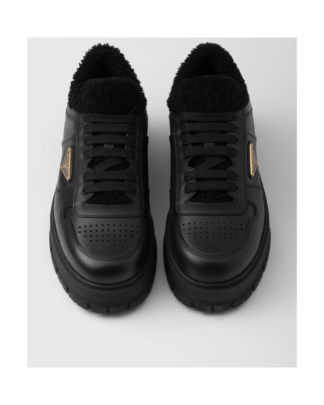 Prada Black Leather Laced Sneakers for men