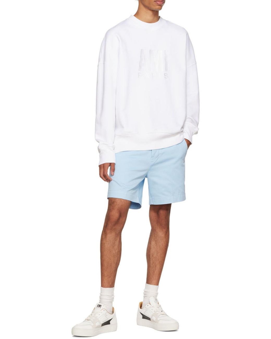 AMI White Tonal Logo-Embroidered Sweatshirt for men