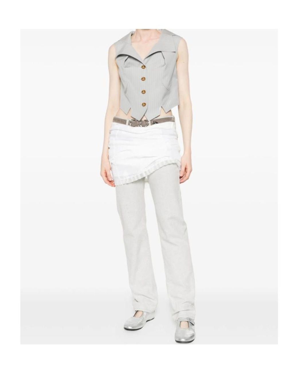 Vivienne Westwood Gray Meryl Pinstripe Buttoned Sleeveless Waiscoat