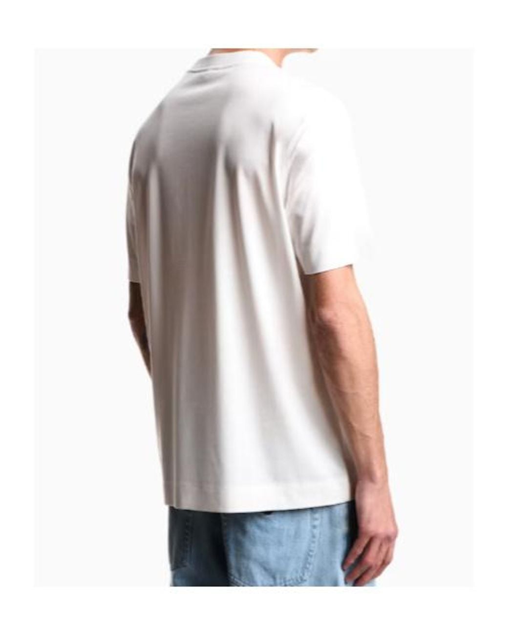 Emporio Armani White Lyocell Blend Jersey T-Shirt With Printed And Embroidered Graphic Design for men