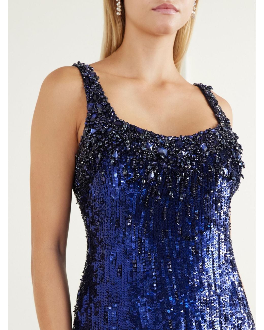 Jenny Packham Blue Rosalie Crystal-Embellished Sequined Tulle Gown
