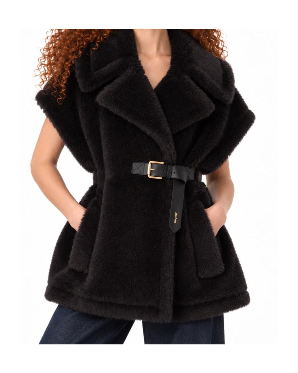 Max Mara Black Alpaca And Wool Teddy Cape