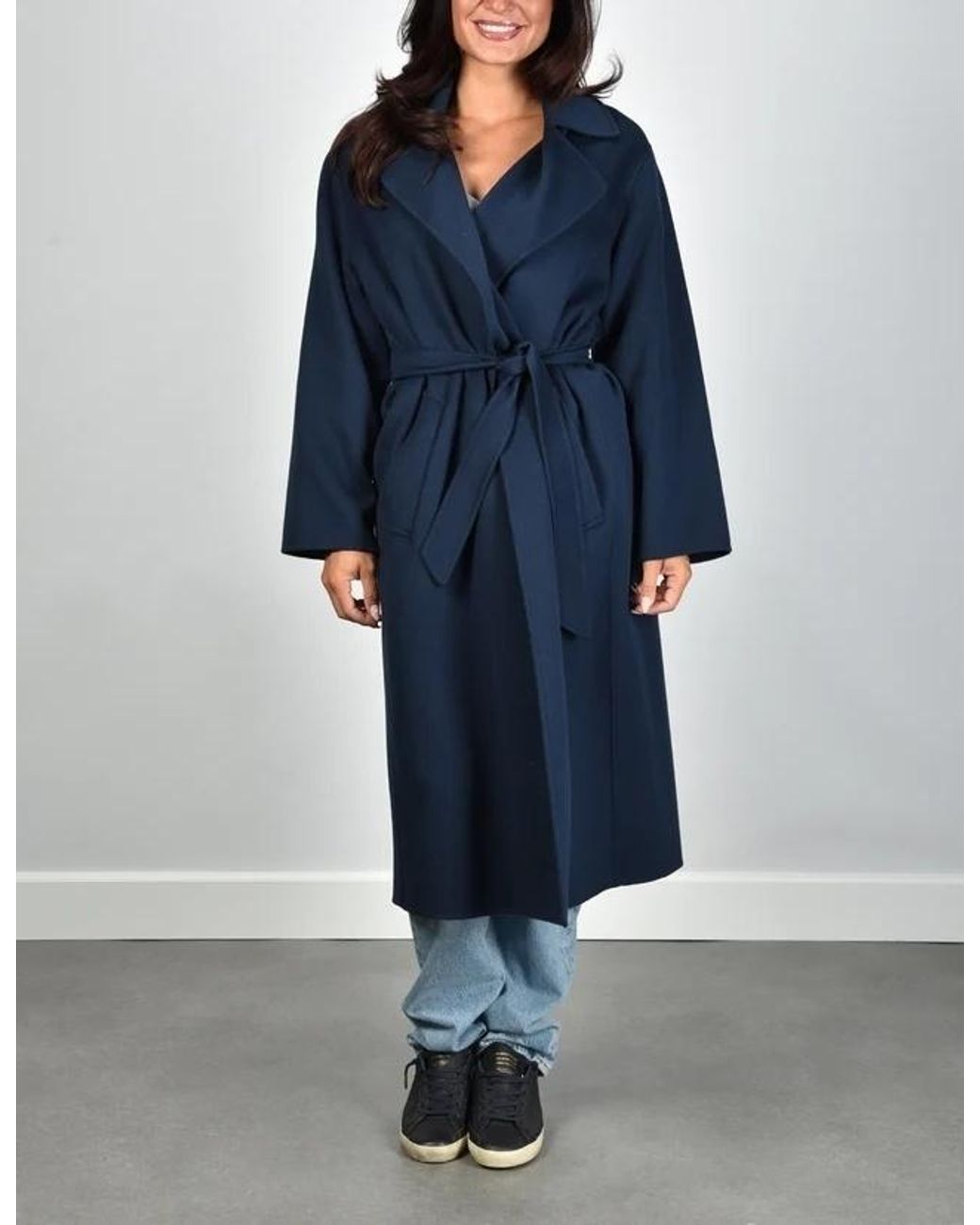 Weekend by Maxmara Blue Operoso Belted Long Coat