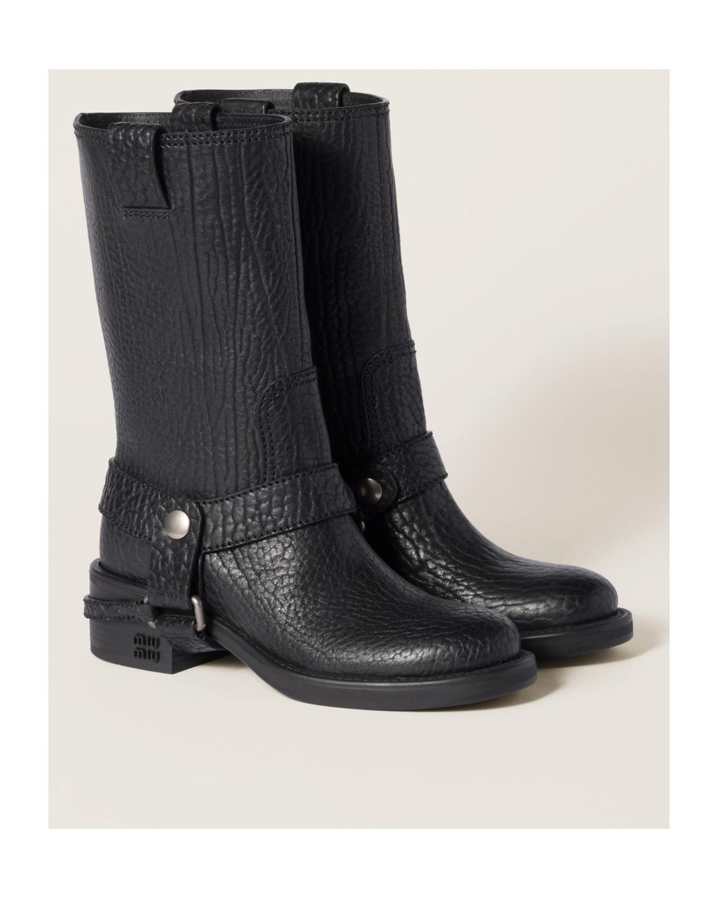 Miu Miu Black Moto Round-Toe Boots