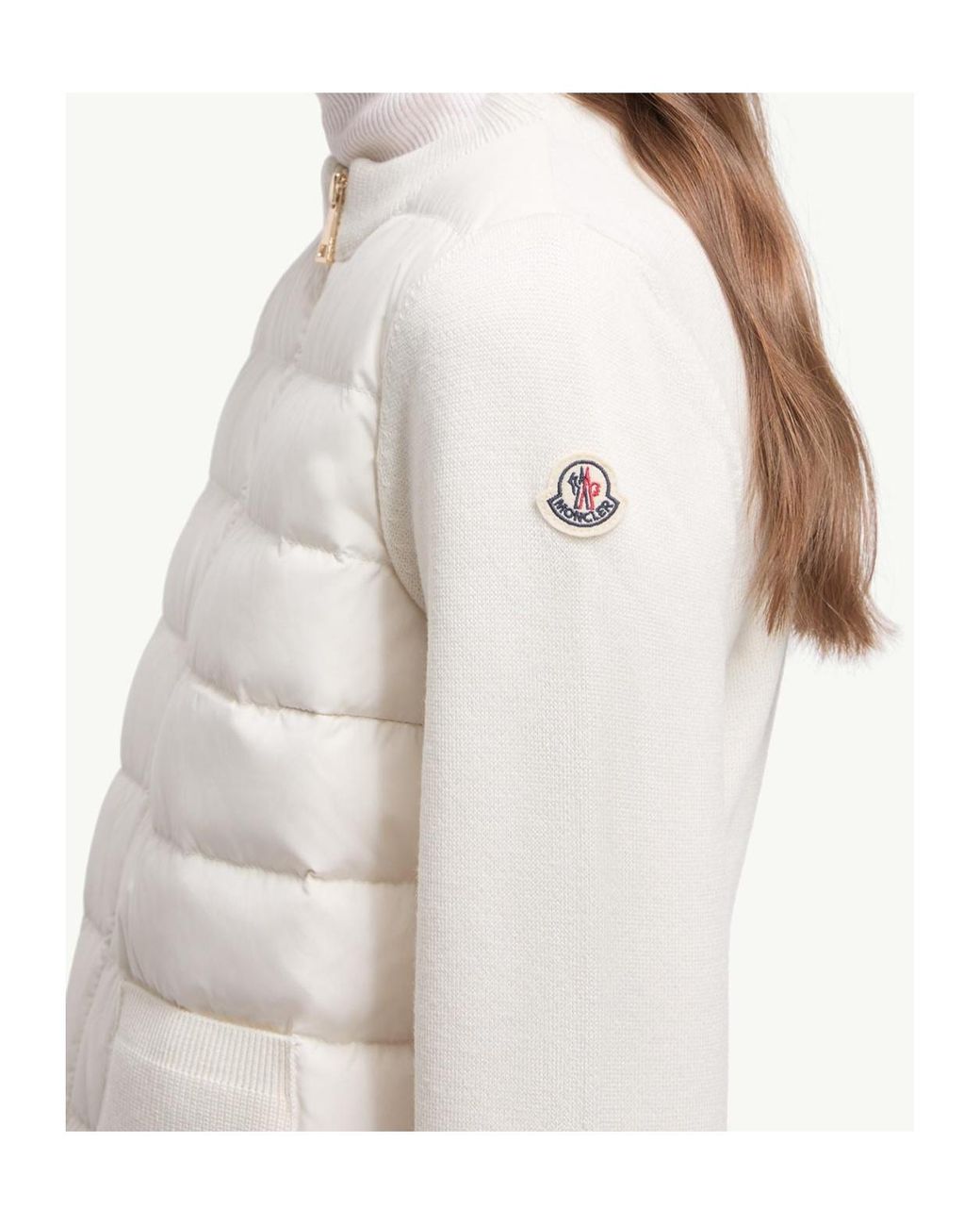 Moncler White Wool Padded Zip-Up Cardigan