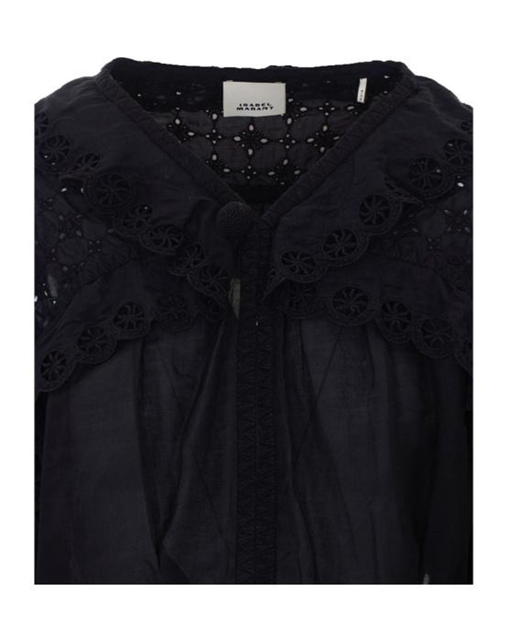 Isabel Marant Black Long-Sleeved Lace-Detailed Blouse