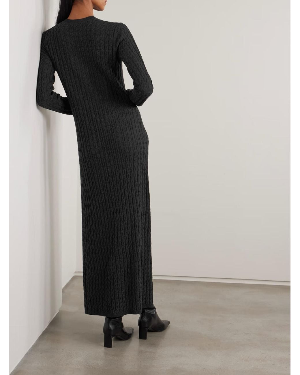 Totême  Black Cable Knit Wool Long Dress