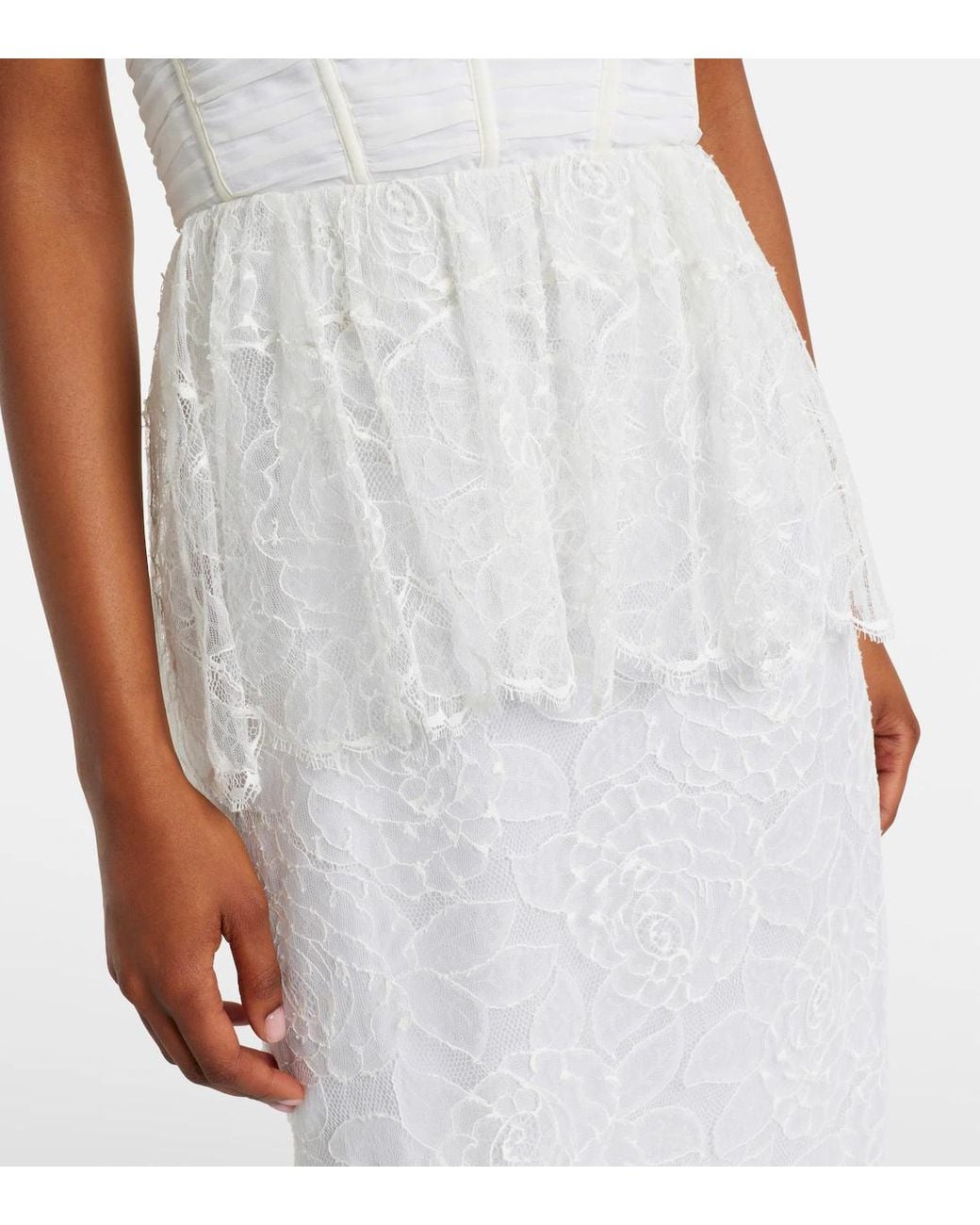 Alessandra Rich White Lace And Silk Georgette Bustier Dress