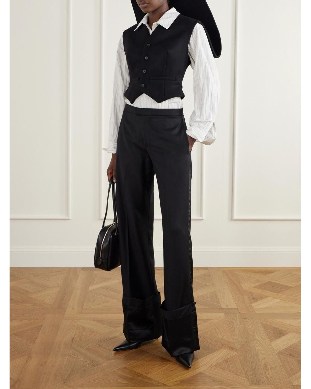 Jean Paul Gaultier Black Wool-Twll Wide-Leg Pants
