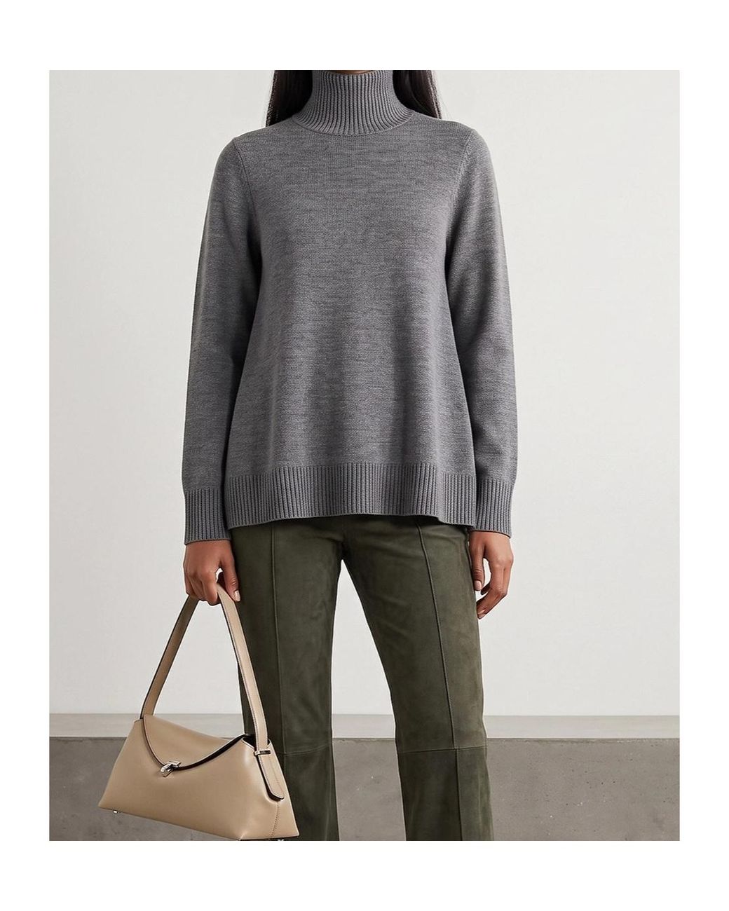 Totême  Gray Roll-Neck Flared Sweater