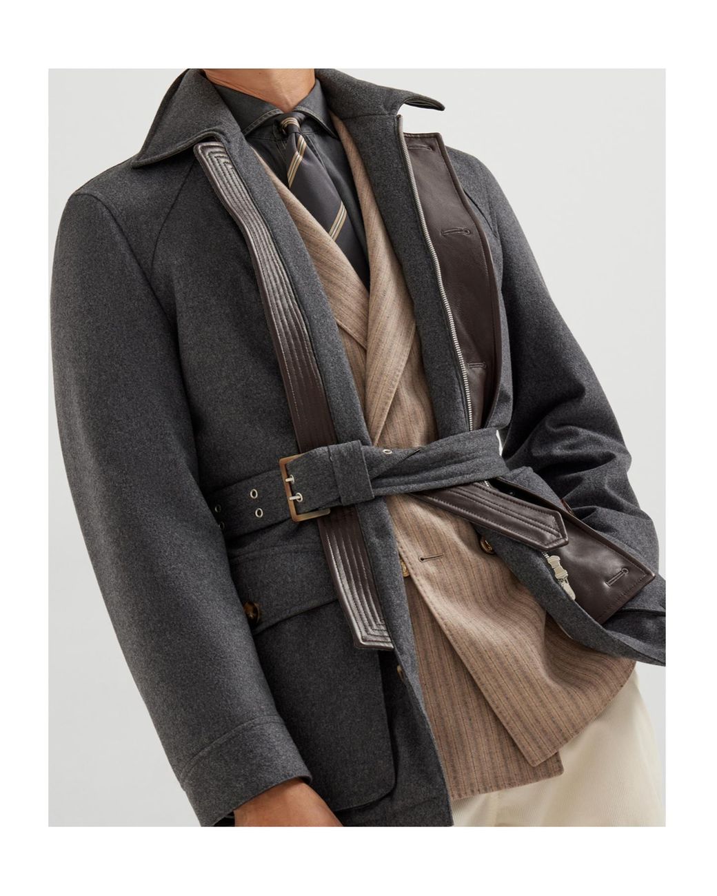 Brunello Cucinelli Gray Belted Padded Jacket for men