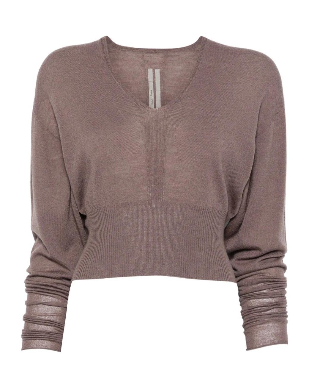 Rick Owens Brown V-Neck Cropped Sweater