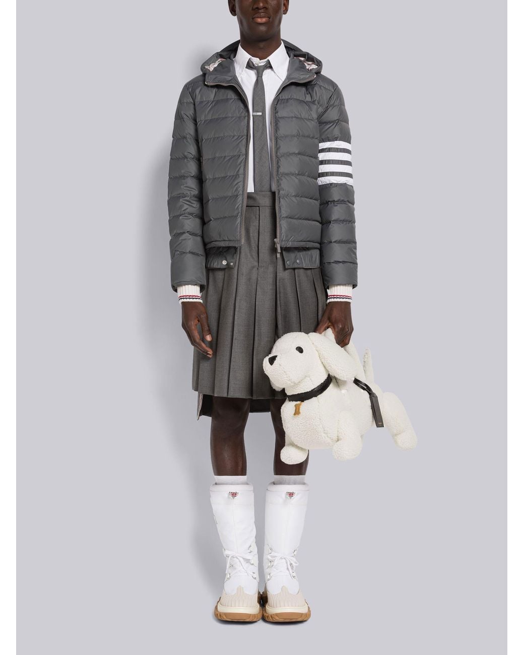 Thom Browne Gray Bar Padded Jacket for men