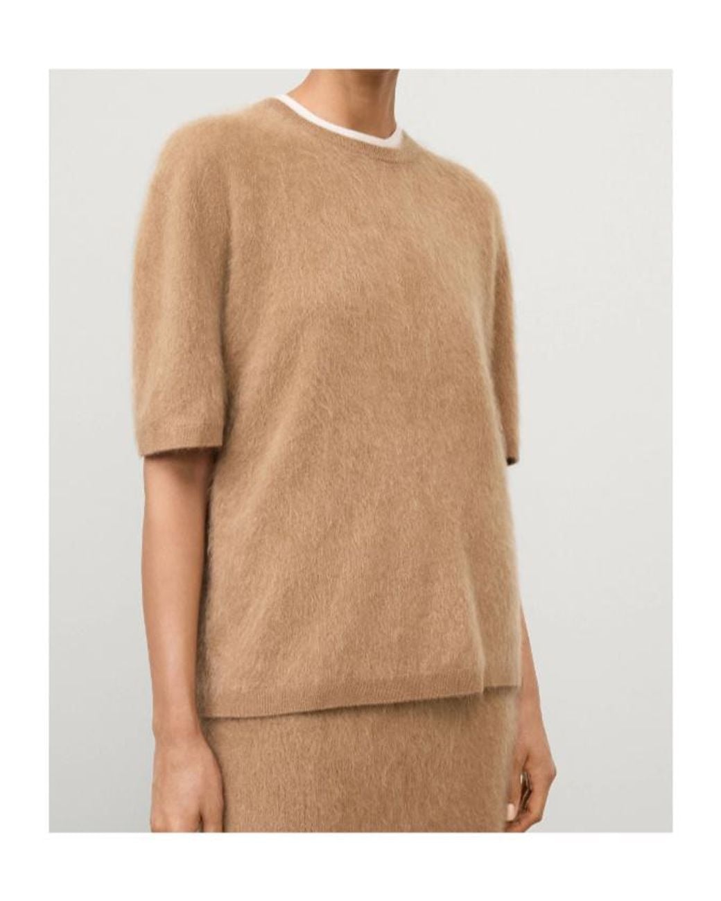 Lisa Yang Brown Maren Brushed Short-Sleeve Knitted Sweater