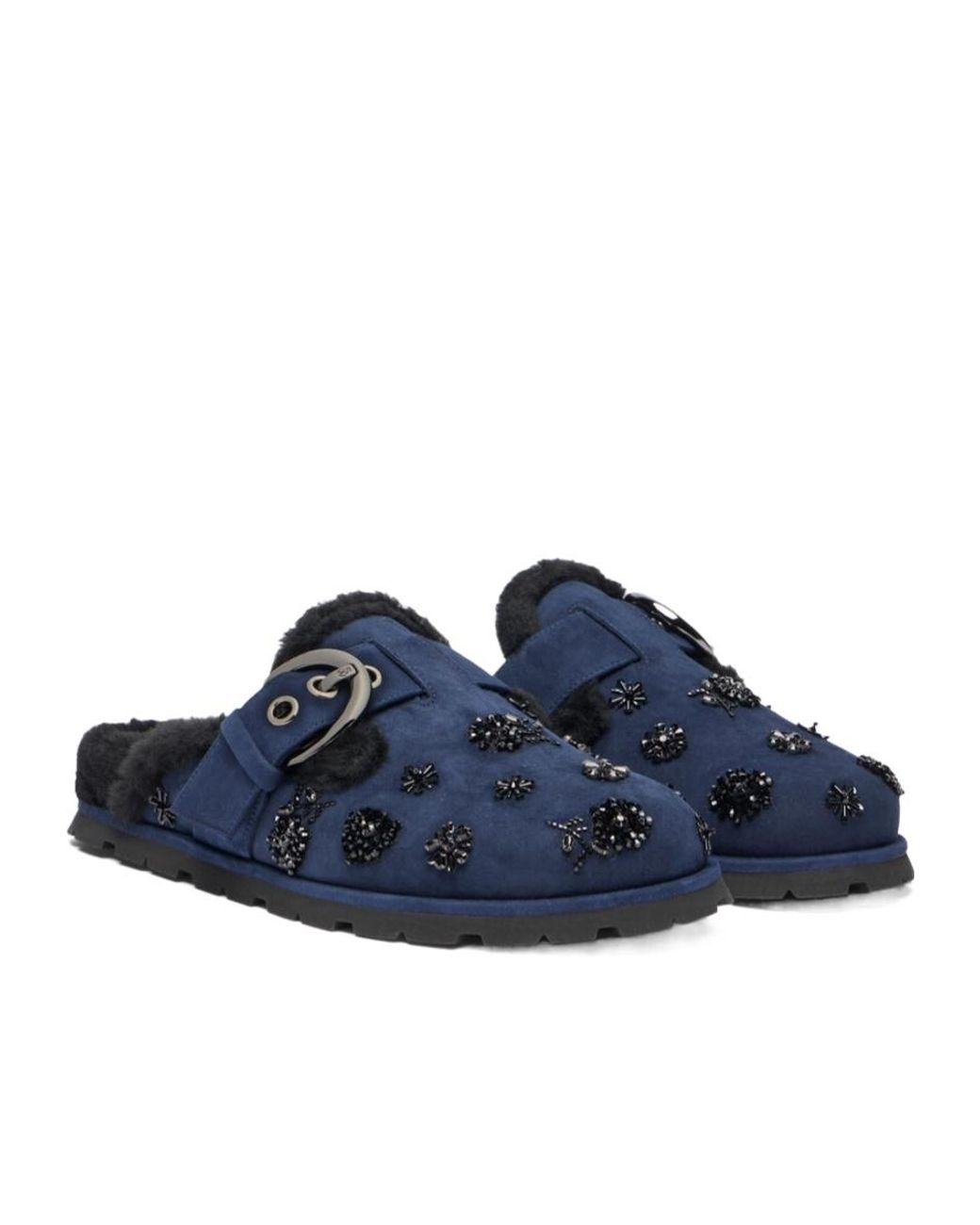Stuart Weitzman Blue Chrystie Shearling Mule