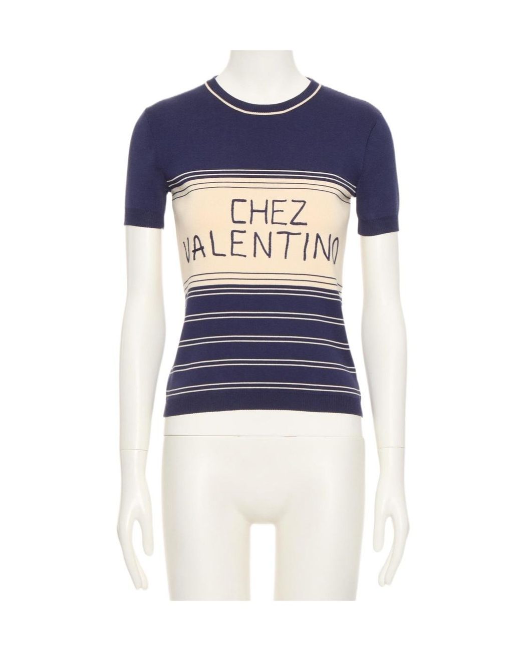 Valentino Blue Stripe Detailed Crewneck Top