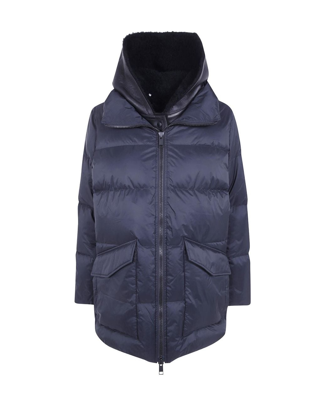 Yves Salomon Blue Long-Sleeve Hooded Padded Jacket