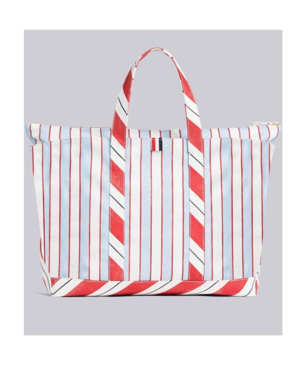 Thom Browne White Striped Medium Tool Tote Bag for men