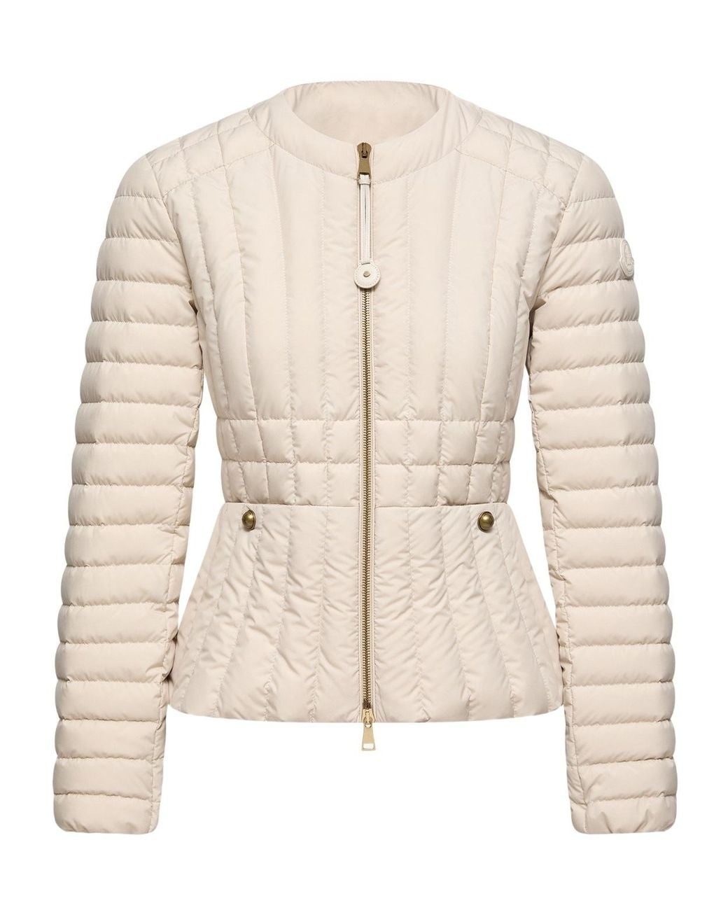 Moncler Natural Menthe Vertical-Quilted Short Down Jacket