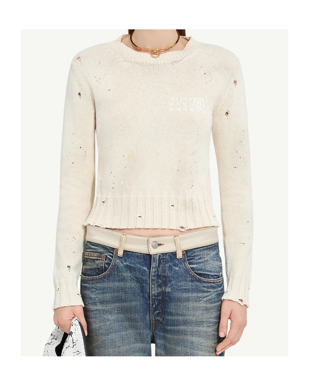 MM6 by Maison Margiela White Paint Residue Knitted Jumper