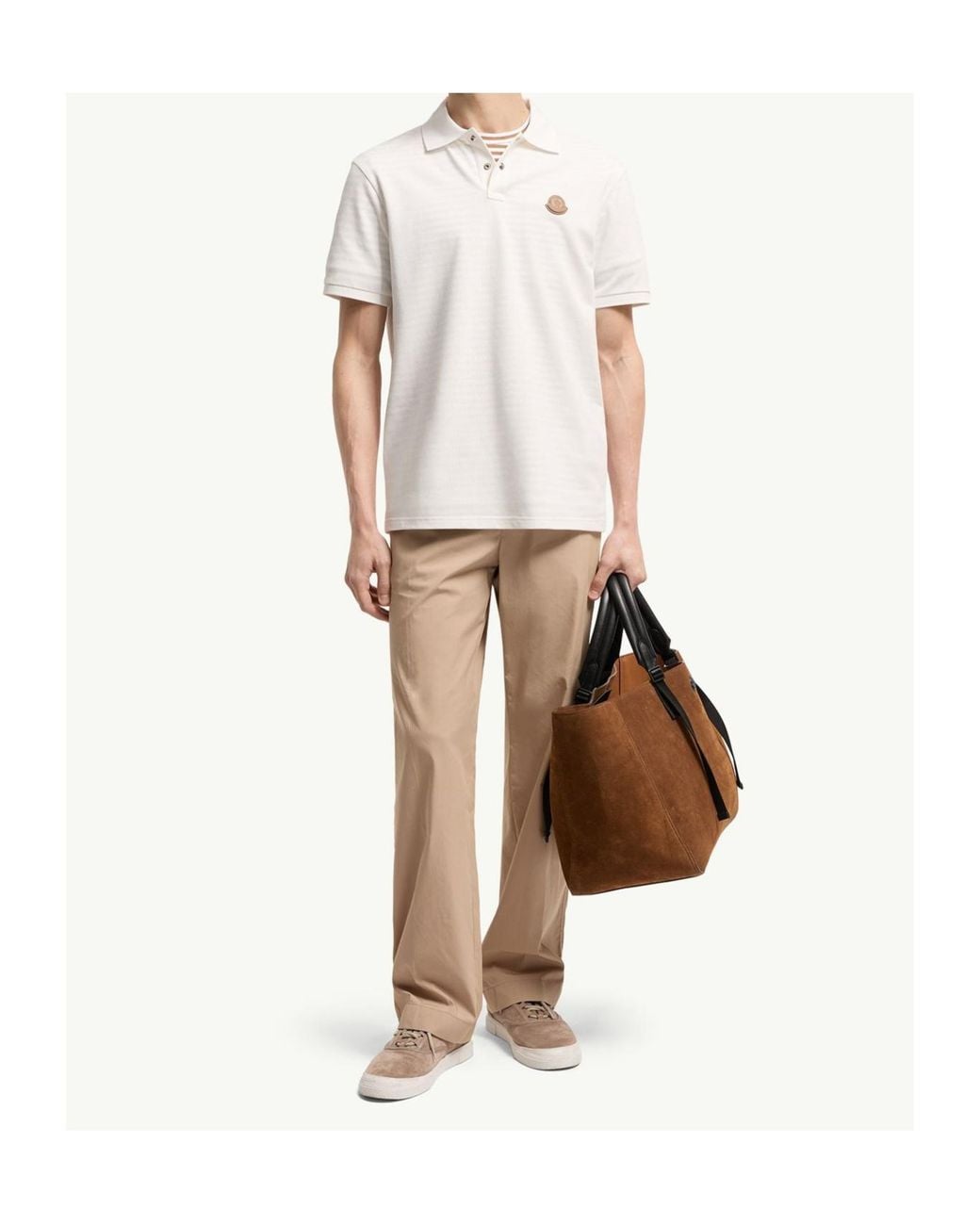 Moncler White Logo Patch Piqué Polo Shirt for men