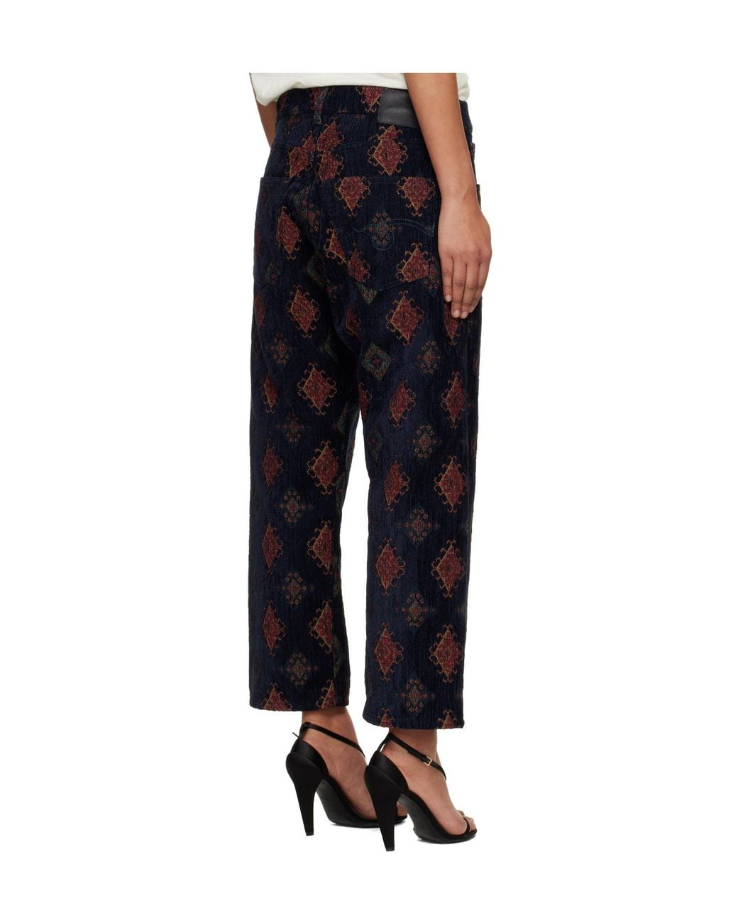 R13 Black Jacquard Straight-Leg Cropped Casual Pants