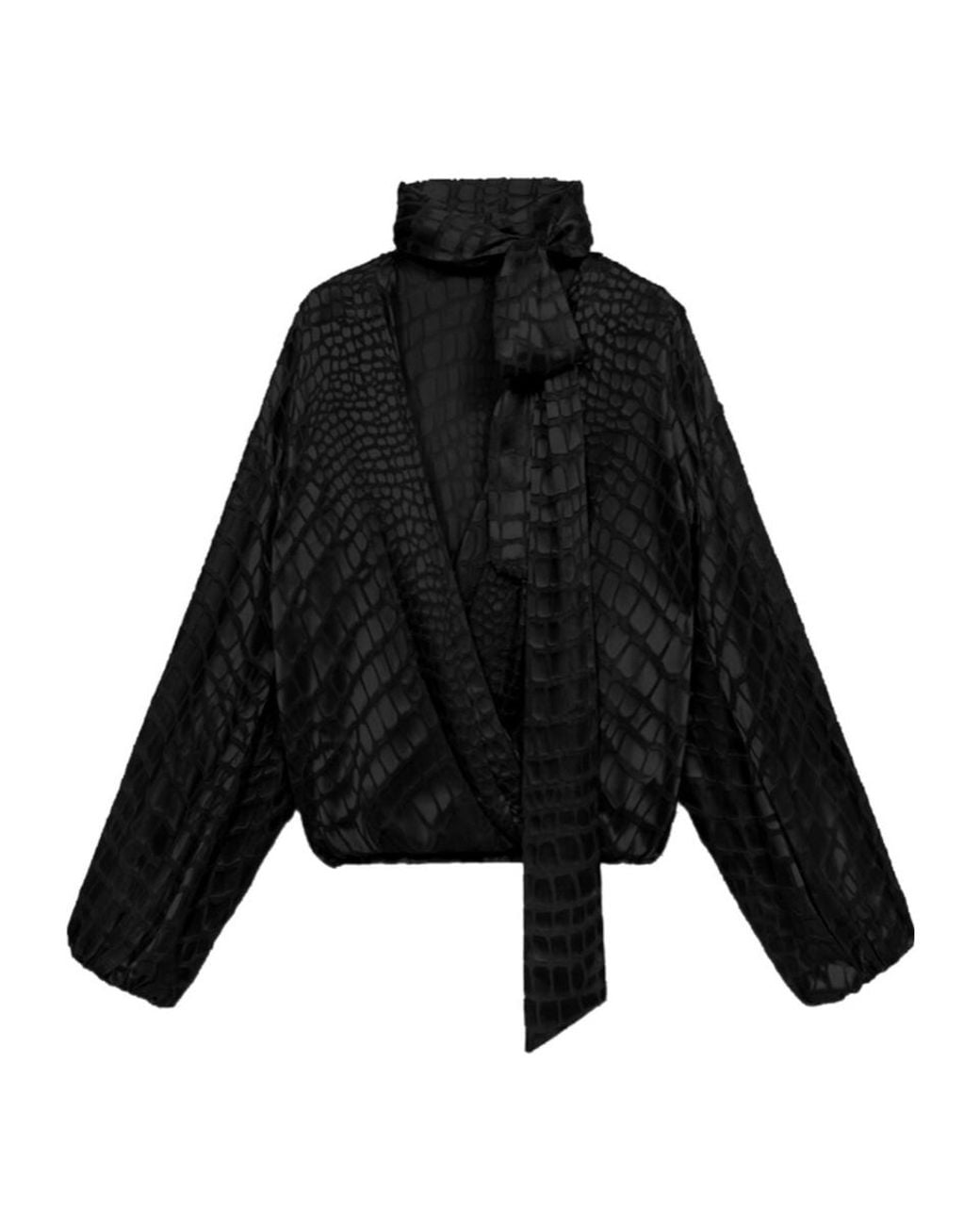 Blumarine Black Printed Devore Criss-Cross Blouse