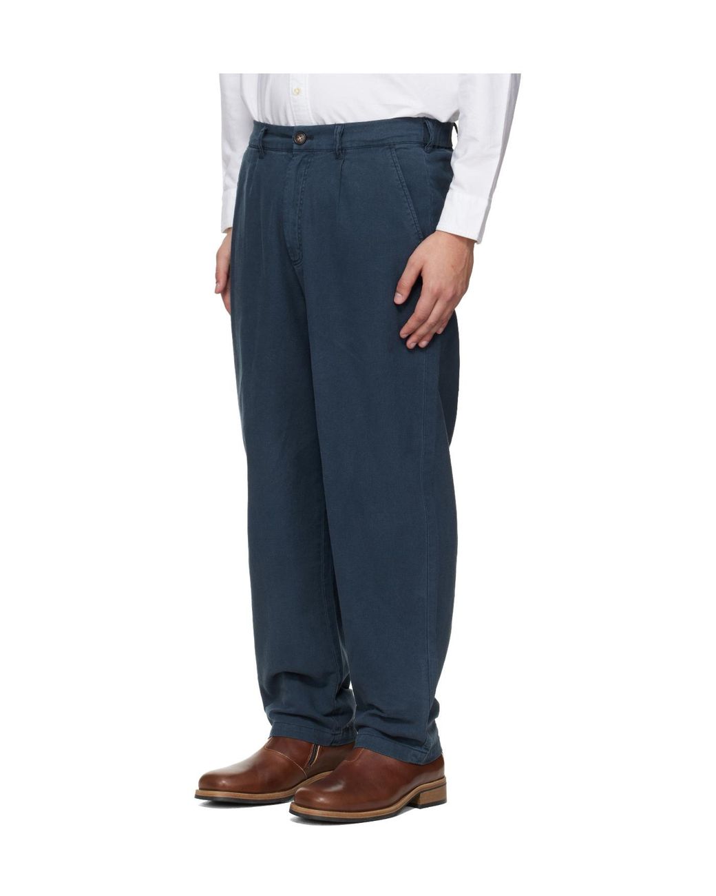 Barbour Blue Cotton Linen Relaxed Trouser for men