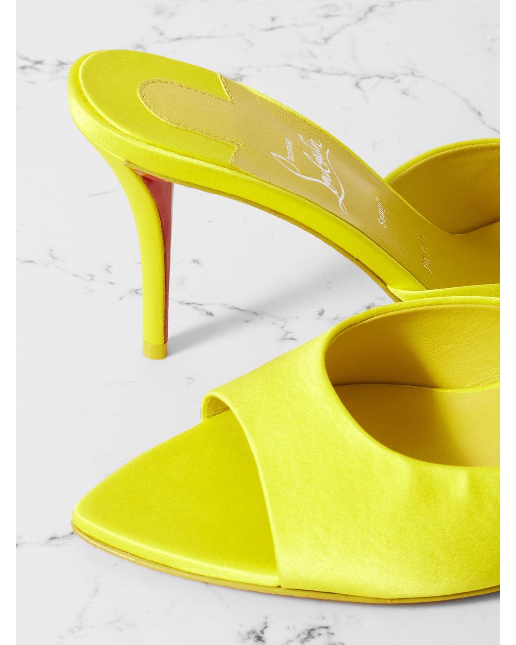 Christian Louboutin Yellow Apostropha 80 Satin Mules