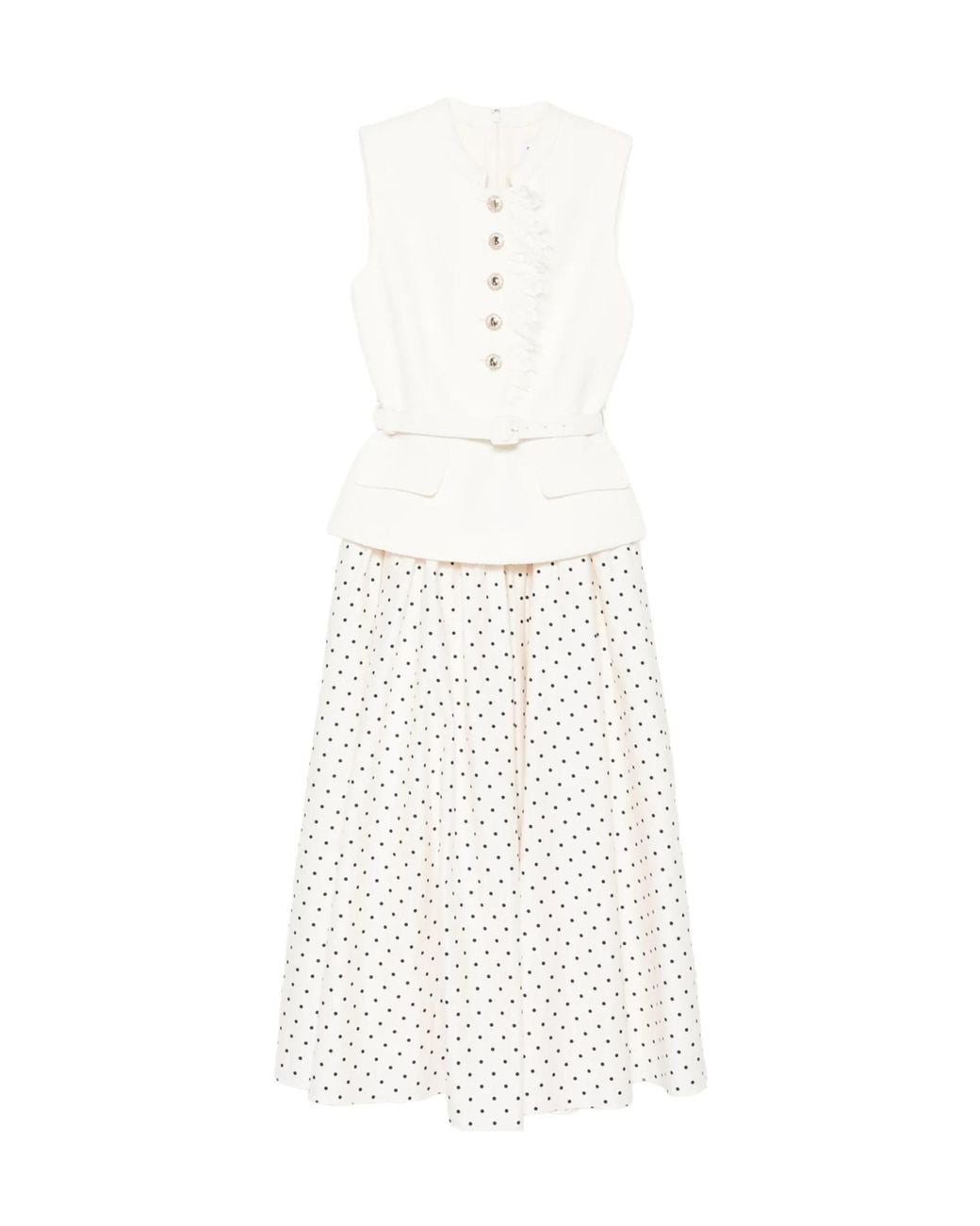 Self-Portrait White Polka-Dot Belted Midi Dress