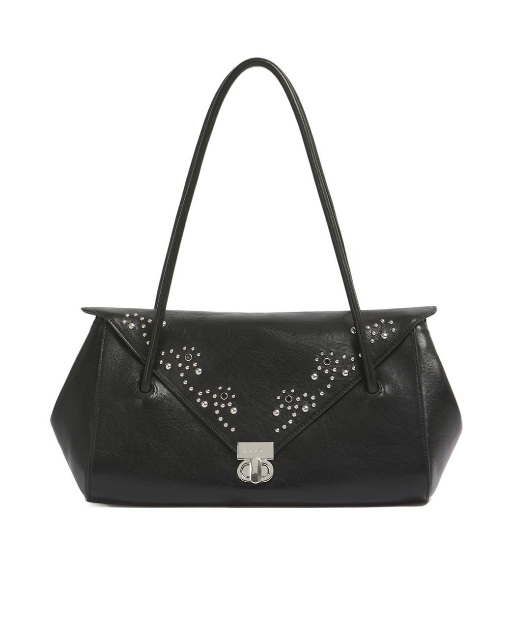 Marni Black Leather E/W Shoulder Bag With Studs