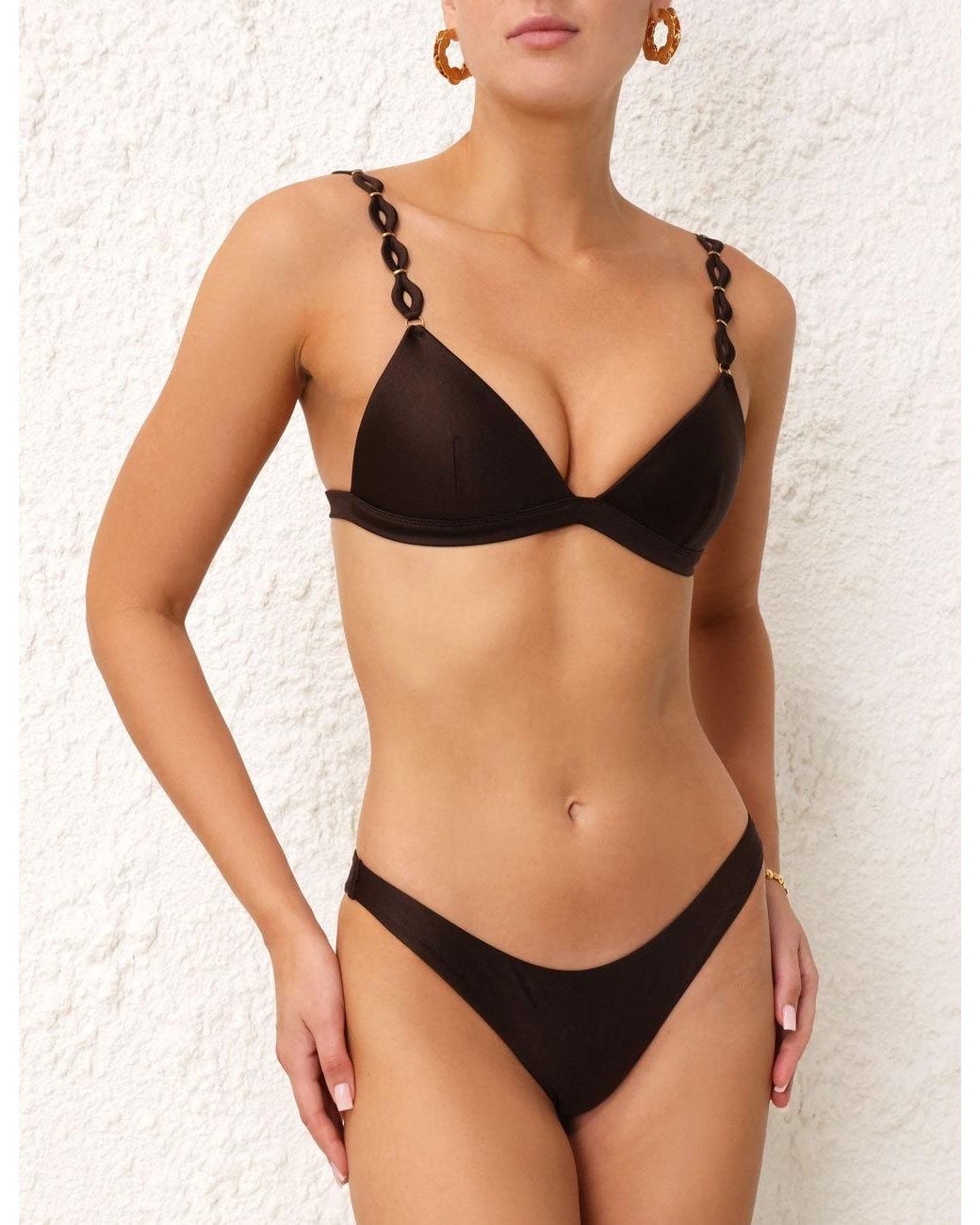 Zimmermann Brown Adjustable Shoulder Strap Bikini Set