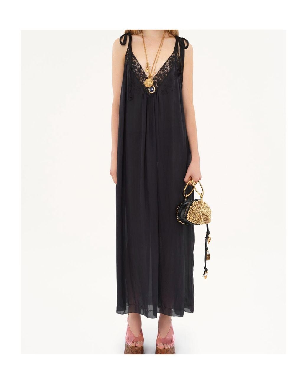 Chloé Black Silk And Lace Long Dress