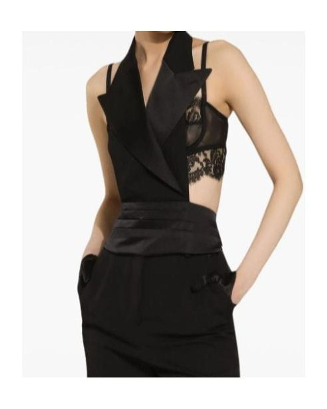 Dolce & Gabbana Black Satin Fitted Waistcoat With Buckle Strap