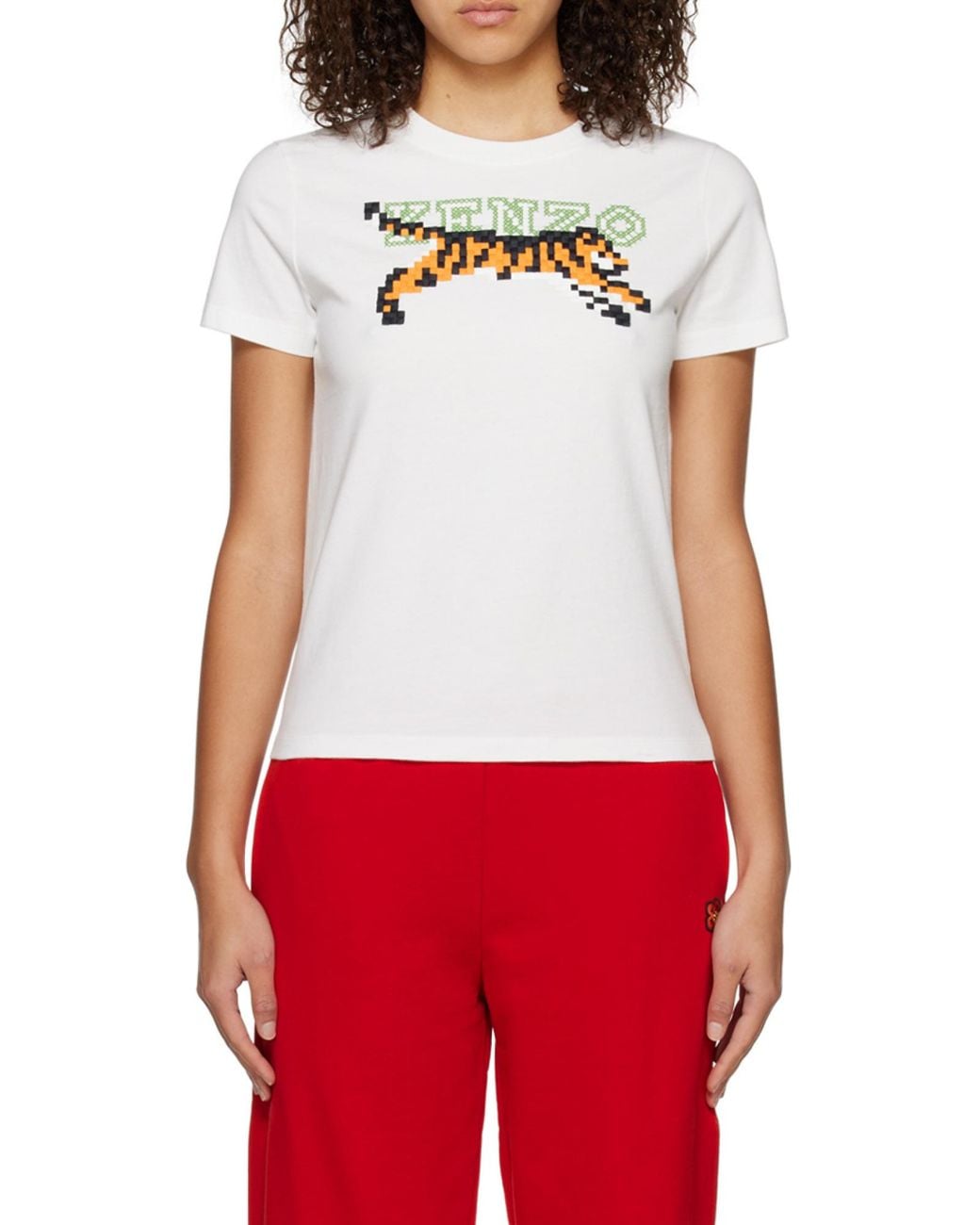 KENZO White Tiger Motif Embroidered Crewneck T-Shirt