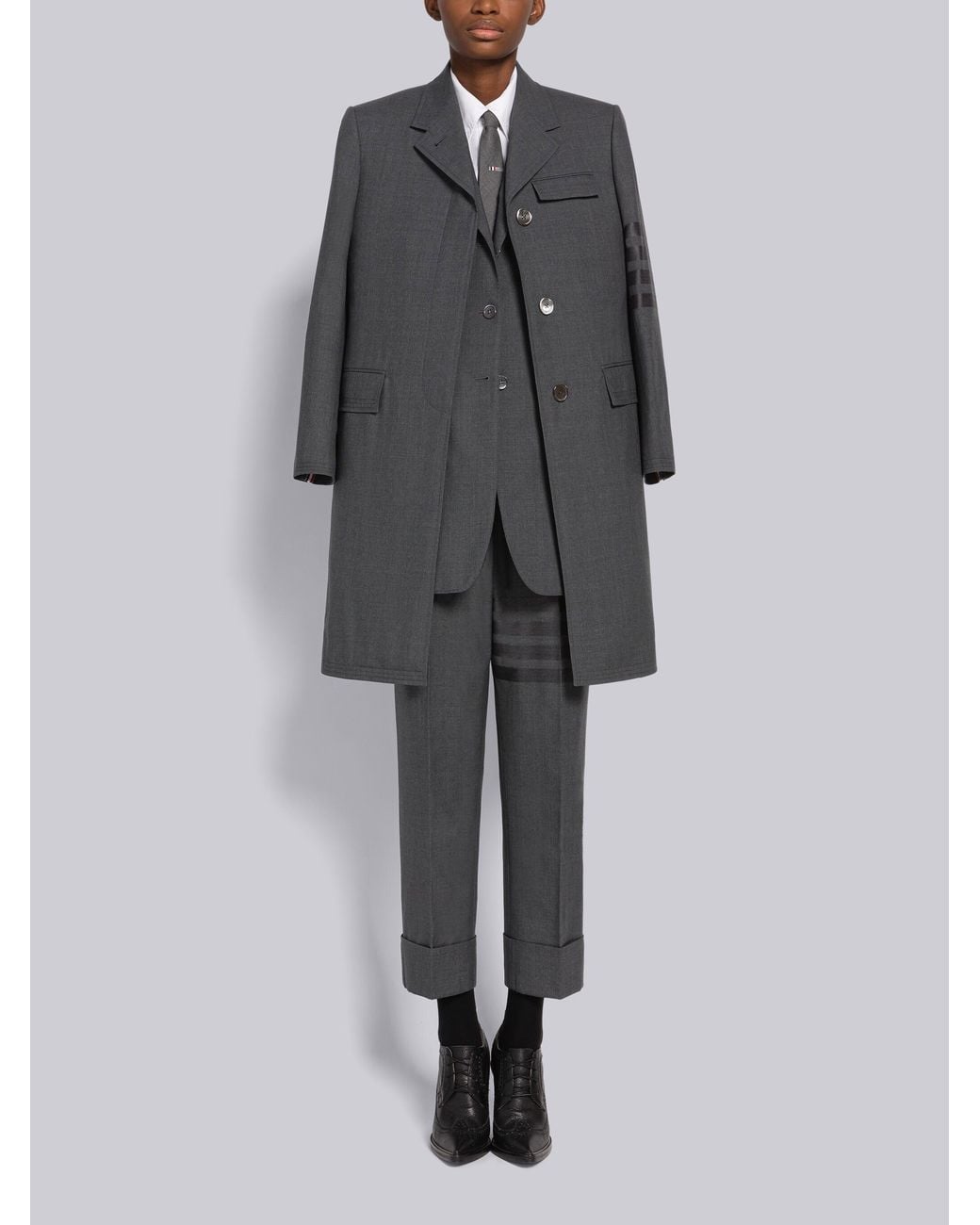 Thom Browne Gray 4-Bar Stripe Wool Coat